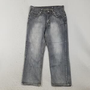 Axel Relaxed Straight Jeans Mens 34x30 Gray Distressed Embroidered Denim Pants